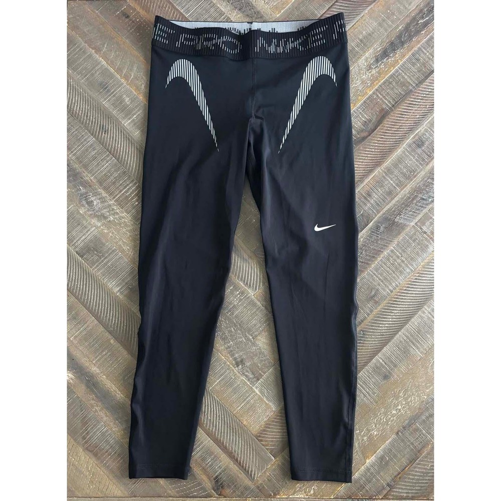 Nike Pro Dri-FIT Women Black Graphic Training Leggings Tights Size Medium